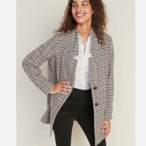 NWOT Old Navy Textured Houndstooth Multi Print Coat for Women Wool Blend - Picture 3 of 9
